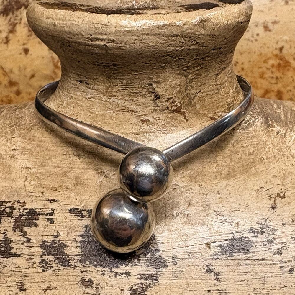 Sterling Silver Torque Bracelet w/ Double Ball/Bypass Vintage - Picture 5 of 8